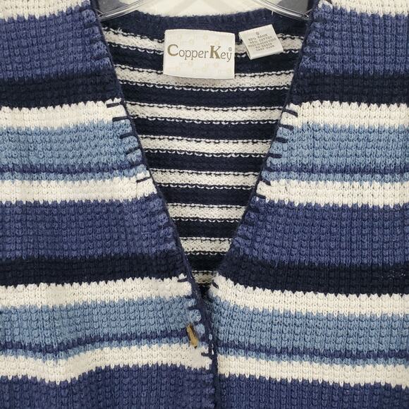 Copper Key Womens Sleeveless Blue White Striped Button V-Neck Sweater Vest Small - Picture 11 of 12